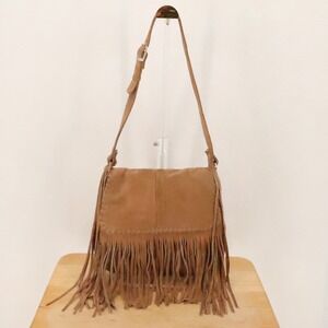 Vintage Fringe Suede Crossbody Bag Womens Tan Boho Western Leather Hippie Retro